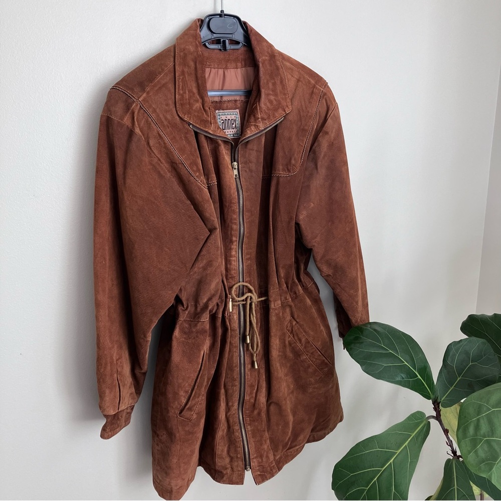 Vintage Leather Suede Jacket with Cinched Waist
